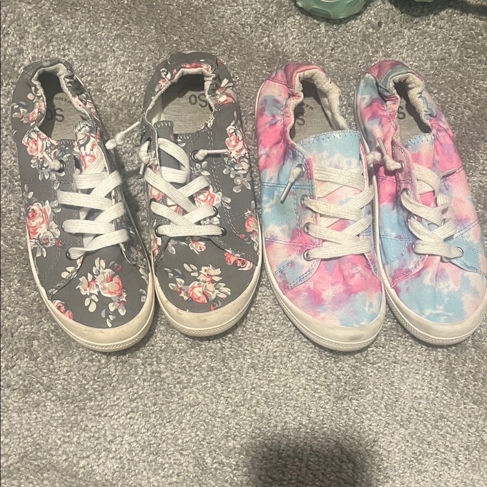 SO Womens slip on shoes in Floral and Tie-Dye- 2 pair